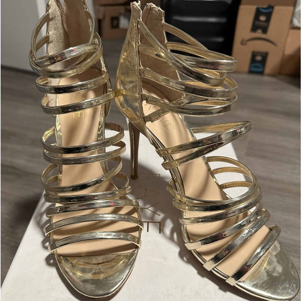 NWT Raye Strappy Gold Heels